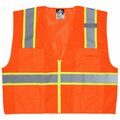 Mcr Safety Garments, Class 2, Orange, Poly Mesh, 3''Lime/Silver, X2 SURVMOX2